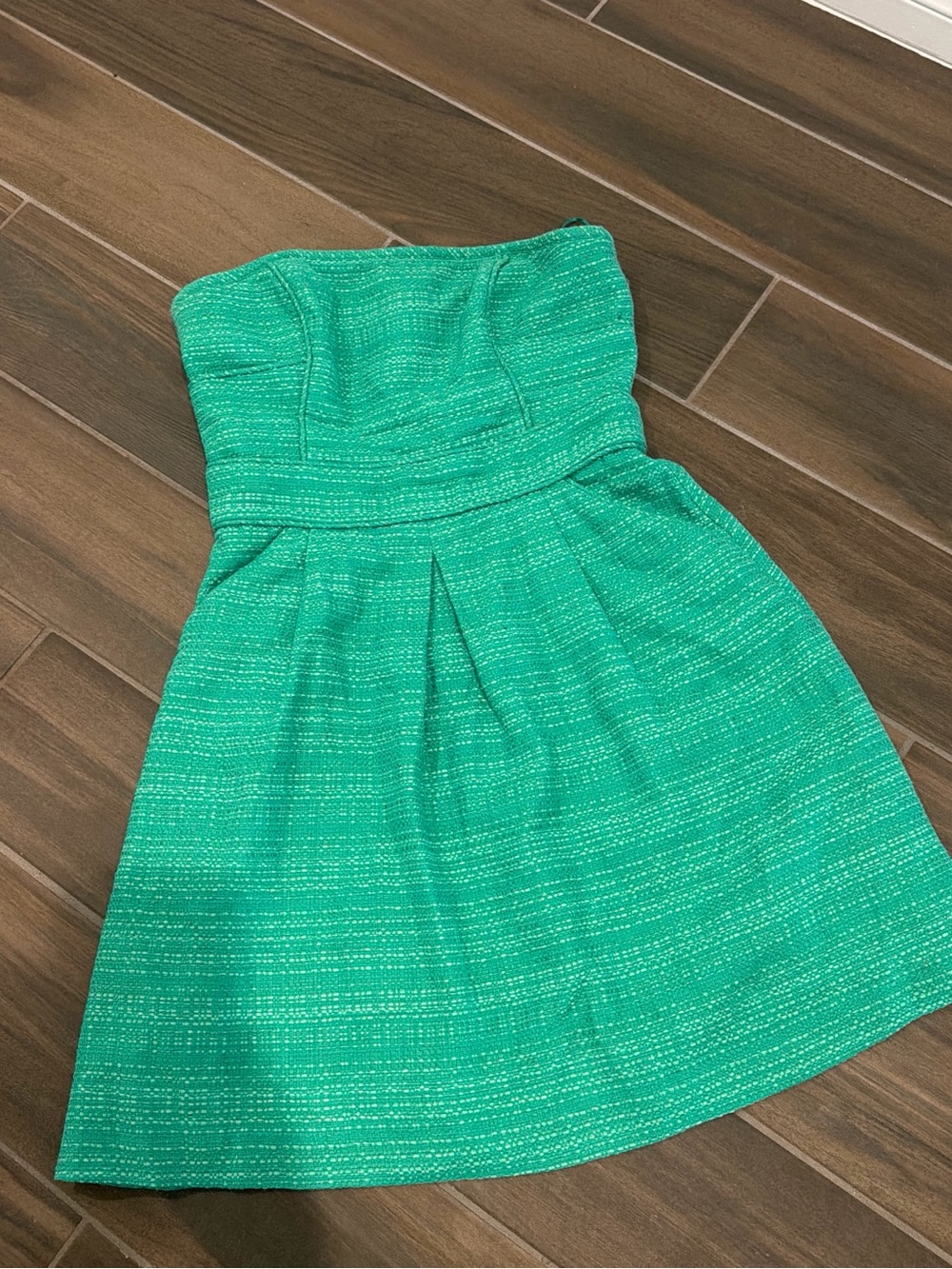 Banana Republic Strapless Teal Textured Fit & Flare Dress